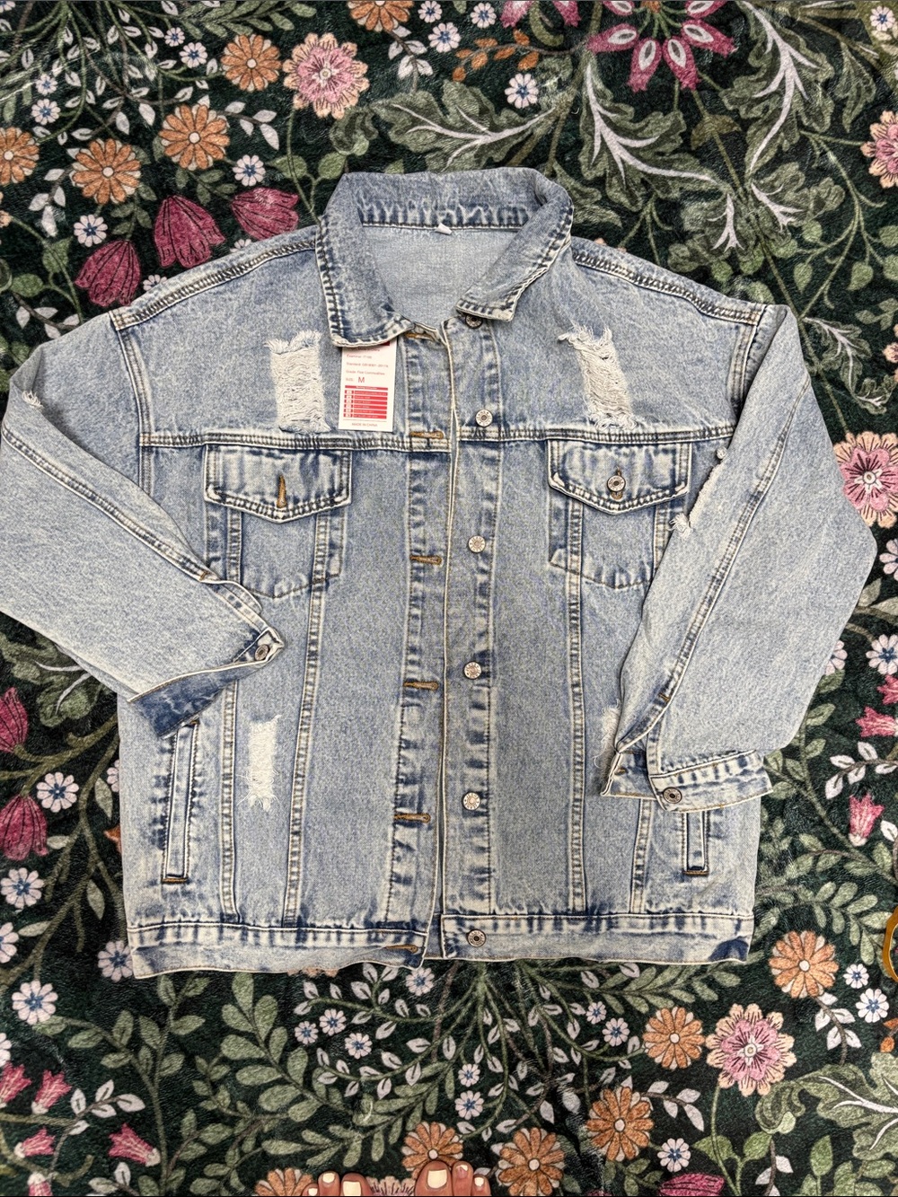 Light Wash Distressed Oversized Denim Jean Jacket - Unbranded - Picture 1 of 8
